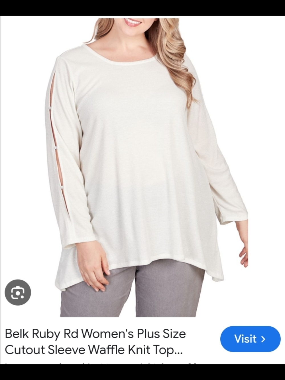 Ruby Rd. Cream And Silver Split-Sleeve Waffle Knit Top Rhinestone Embelishments